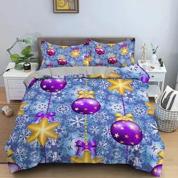 Комплект постельного белья с принтом Санта-Клауса Рождественский пододеяльник из полиэстера с наволочкой Удобный для кожи пододеяльник Несколько размеров Домашний текстиль 133x70cm 2PCS