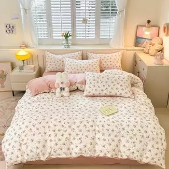 Комплект постельного белья с принтом, приятный для кожи, простыня, пододеяльник, наволочка, комплект из четырех предметов, комплект из трех предметов 1.2m bed