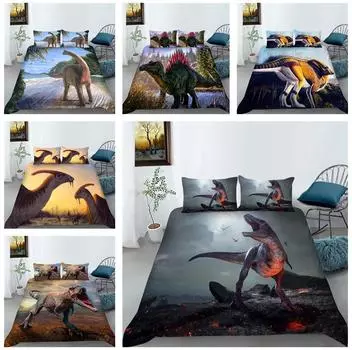 Комплект постельного белья с принтом динозавра, комплект постельного белья, пододеяльник, наволочка, простыня/двойной король, 2/3 предмета, украшение для спальни Baby 100x135cm