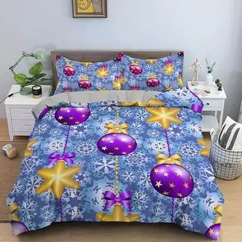 Комплект постельного белья с принтом Санта-Клауса Рождественский пододеяльник из полиэстера с наволочкой Удобный для кожи пододеяльник Несколько размеров Домашний текстиль 133x70cm 2PCS