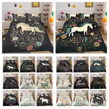 Комплект постельного белья с принтом единорога, покрывала двойного размера, микрофибра, детский дизайн, высококачественный домашний текстиль UK Single 135x200cm