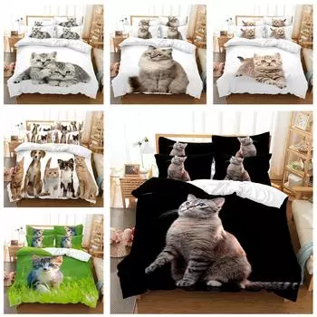 Комплект постельного белья с принтом домашних животных и наволочкой из хлопка и шерсти, односпальная двуспальная кровать, постельное белье полного размера из полиэстера с застежкой-молнией, удобное одеяло Baby 100x135cm