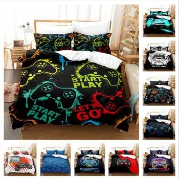 Комплект постельного белья с принтом игрового плеера Одеяло и наволочка Односпальная двуспальная кровать Полноразмерное постельное белье можно стирать на молнии Супер удобное постельное белье DE 100x135cm