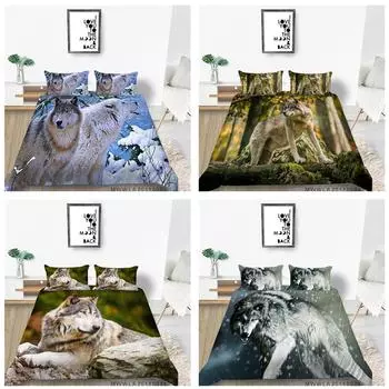 Комплект постельного белья с принтом волка, комплект постельного белья, пододеяльник, наволочка, простыня/двойной король, 2/3 предмета, украшение для спальни Baby 100x135cm