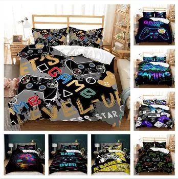 Комплект постельного белья с принтом игрового плеера Одеяло и наволочка Односпальная двуспальная кровать Полноразмерное постельное белье можно стирать на молнии Супер удобное постельное белье DE 100x135cm