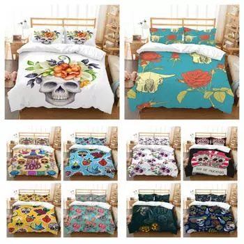 Комплект постельного белья с принтом черепа, комплект пододеяльников с рисунком черепа, дизайнерский пододеяльник, элитный домашний текстиль для спальни, подростков, детей, один размер UK Single 135x200cm