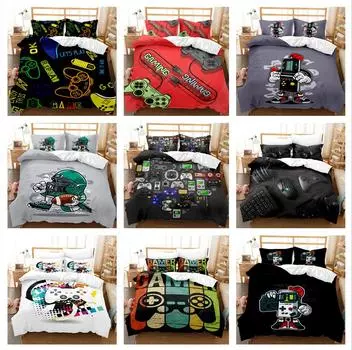 Комплект постельного белья с принтом игрового плеера Одеяло и наволочка Односпальная двуспальная кровать Полноразмерное постельное белье можно стирать на молнии Супер удобное постельное белье DE 100x135cm