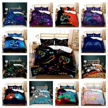 Комплект постельного белья с принтом игрового плеера Одеяло и наволочка Односпальная двуспальная кровать Полноразмерное постельное белье можно стирать на молнии Супер удобное постельное белье DE 100x135cm