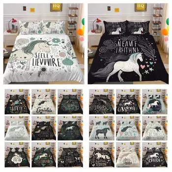Комплект постельного белья с принтом единорога, чехол для односпальной кровати, одежда из микрофибры для детей-подростков, мягкий высококачественный домашний текстиль UK Single 135x200cm
