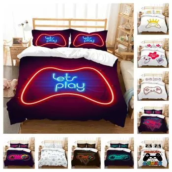Комплект постельного белья с принтом геймпада, покрывала, наволочка, пододеяльник, домашний декор, постельная одежда UK Single 135x200cm