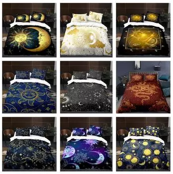 Комплект постельного белья с принтом «Солнце и Луна» с 3D-принтом, пододеяльник и наволочка для кровати размера «king-size» и 2/3 шт., комплект постельного белья всех размеров Baby 100x135cm