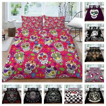 Комплект постельного белья с принтом черепа, домашняя постельная одежда, уникальный дизайн, чехол для постельного белья, костюм с дышащей наволочкой UK Single 135x200cm
