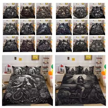 Комплект постельного белья с принтом черепа красоты 3D King Size, постельное белье из полиэстера, модное покрывало для подростков, высококачественный домашний текстиль UK Single 135x200cm