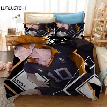 Комплект постельного белья с принтом в виде аниме Haikyuu и мультфильма «Волейбол», для мальчиков, пододеяльник, односпальный, двуспальный, роскошное постельное белье для детей и подростков, подарок 70x133cm 2pcs