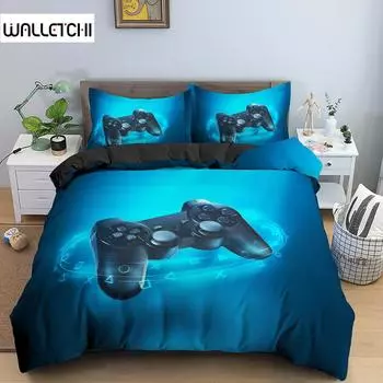 Комплект постельного белья с принтом 3D-геймпада, игровая тема, пододеяльник из микрофибры, одеяло размера Queen King Size, полиэстеровый чехол EU single(135x200cm)