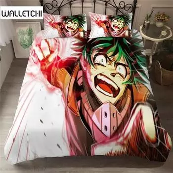 Комплект постельного белья с принтом «Моя геройская академия» на 3D-принте, комплект постельного белья из микрофибры с рисунком из мультфильма «Аниме», наволочка для взрослых, покрывало для кровати, домашний текстиль 70x133cm 2pcs