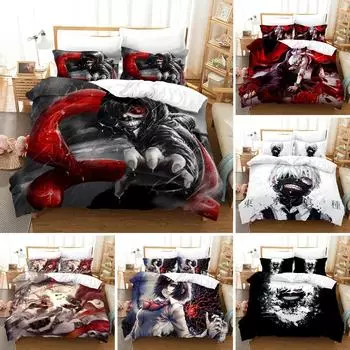 Комплект постельного белья с принтом аниме «Токийский гуль» на 3D-принтере, пододеяльник Kaneki Ken, двуспальный, двуспальный, двуспальный, для взрослых и детей, постельное белье, пододеяльник EU Single 135x200cm