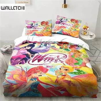 Комплект постельного белья с принтом 3D Winx Saga Club, пододеяльник, комплект постельного белья, пододеяльник, наволочка, одеяло размера king-size, комплект постельного белья для мальчиков и взрослых 70x133cm 2pcs