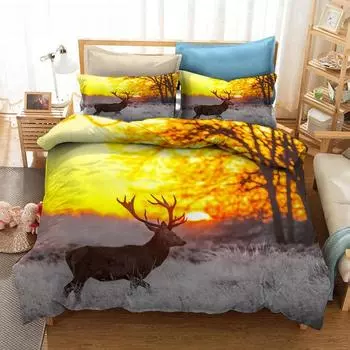 Комплект постельного белья с принтом «Олень на закате» на 3D-принтере Пододеяльники Наволочки Одеяло Комплект постельного белья Постельное белье EU single(135x200cm)