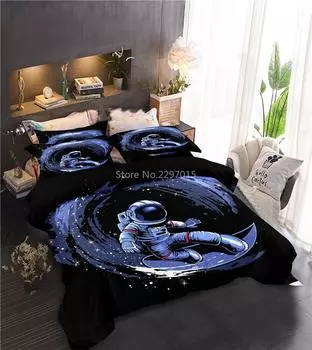 Комплект постельного белья с принтом «Вселенная астронавт» 3D пододеяльник наволочка 2/3 шт. двуспальная кровать двуспальная кровать постельное белье домашний текстиль подарки 135x200cm