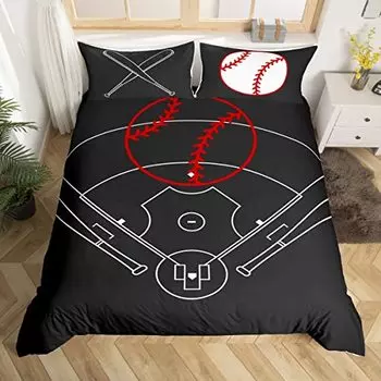 Комплект постельного белья с принтом бейсбольного поля, чехол для одеяла с тематикой спортивных игр для мальчиков, комплект постельного белья с изображением красной бейсбольной биты EU Single(135x200cm)