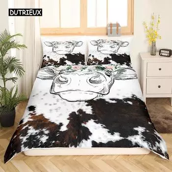 Комплект постельного белья с принтом коровы King Queen Highland Cow Cattle Bull Fur Cover Пододеяльник из коровьей кожи Pink Rose из полиэстера EU single(135x200cm)