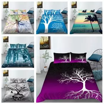 Комплект постельного белья с принтом в виде природных пейзажей и рисунком деревьев, пуховый пододеяльник, наволочка, 2/3 шт., покрывало для кровати размера «king-size» в стиле AU/DE/EU/ES, полноразмерная кровать Baby 100x135cm