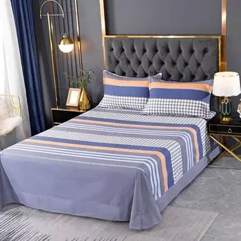 Комплект постельного белья с простым геометрическим узором из 100% хлопка, приятные для кожи простыни с наволочкой, утолщенный комплект постельного белья размера «queen-size» 245x250cm 3Pcs