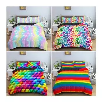 Комплект постельного белья с радужным принтом, разноцветные полосы, мягкий, удобный и дышащий, пододеяльник, комплект постельного белья размера King Queen из 3 предметов 218x177cm 86x70in
