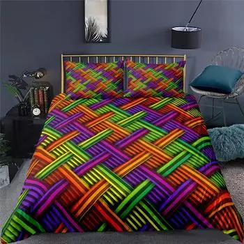 Комплект постельного белья с разноцветным переплетением Rainbow Psychedelic King Queen Double Duvet Cover 3D Geometric Sheer Quilt Cover Microfiber 70x133cm 2pcs
