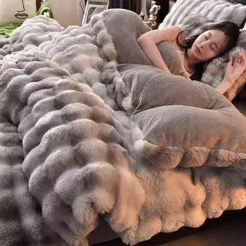 Комплект постельного белья с разноцветным кроликом и четырьмя предметами, зимний толстый молочный бархатный пододеяльник, двухсторонняя бархатная простыня, комплект кроватей для спальни 1.5m 4pcs 2x2.3&set