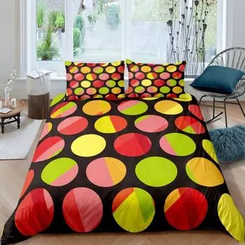 Комплект постельного белья с разноцветными точками и геометрическим узором, комплект пододеяльников для девочек, розовый, желтый, зеленый, красный, фиолетовый, с круговым принтом, пододеяльник из полиэстера 135x200cm 2pcs