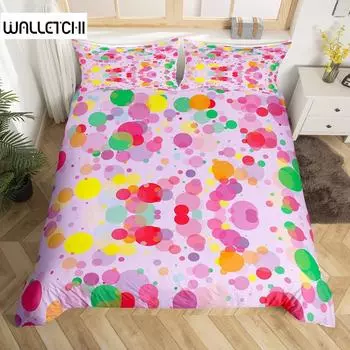 Комплект постельного белья с разноцветными точками и геометрическим узором, комплект пододеяльников для девочек, розовый, желтый, зеленый, красный, фиолетовый, с круговым принтом, пододеяльник из полиэстера EU single(135x200cm)