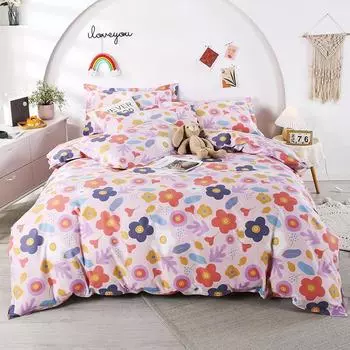 Комплект постельного белья с разноцветными цветами для подростков, мальчиков и девочек, размер Queen, размер King, приятный для кожи, дышащий хлопковый пододеяльник, наволочки 150x200cm Single 3Pc