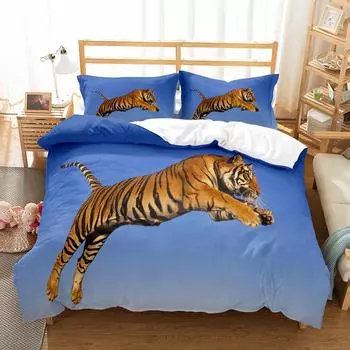Комплект постельного белья с рисунком белых тигров 3D, набор пододеяльников с изображением животных, наволочки, размер King Queen Single Twin, постельное белье с тигром EU single(135x200cm)