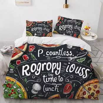 Комплект постельного белья с рисунком пиццы из трех частей, мягкий, с принтом постера ресторана быстрого питания, пододеяльник, постельное белье EU single 135*200