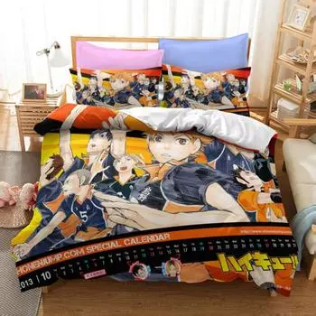 Комплект постельного белья с рисунком из мультфильма «Аниме Haikyuu» с 3D-печатью, волейбол, для мальчиков, пододеяльник, односпальный, двуспальный, роскошное постельное белье для детей, подростков, подарок cot size 70x133cm