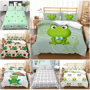 Комплект постельного белья с рисунком лягушки, двуспальная кровать, пододеяльник, наволочка, домашний комплект постельного белья AUKing, украшение дома Baby 100x135cm