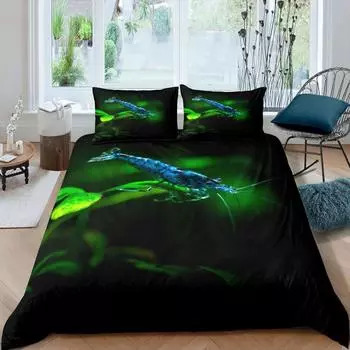 Комплект постельного белья с рисунком креветок, комплект постельного белья из 3 предметов для детей и мальчиков с рисунком подводных животных из микрофибры EU Single(135x200cm)
