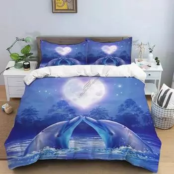 Комплект постельного белья с рисунком дельфина, пододеяльник, наволочка, комплект постельного белья размера «king-size» EU single(135x200cm)