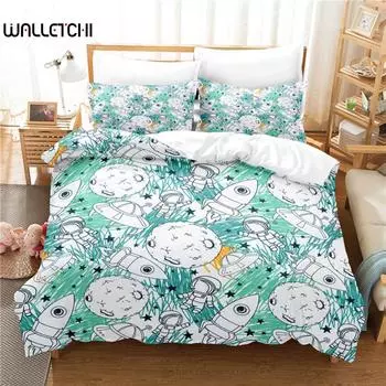Комплект постельного белья с рисунком астронавтов, комплект пододеяльников, постельное белье с 3D-печатью, комплект постельного белья размера «queen size», модный дизайн EU single(135x200cm)