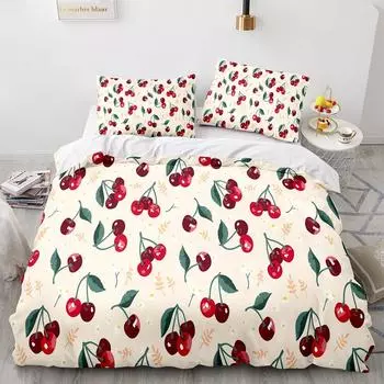 Комплект постельного белья с рисунком «Апельсин, вишня, мандарин, фрукты» Роскошный комплект постельного белья King Full Twin Queen Size Полиэстеровый пододеяльник 70x133cm 2pcs