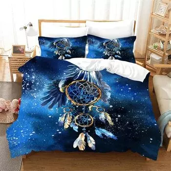Комплект постельного белья с рисунком «Ловец снов», 2 наволочки, 1 одеяло, комплект HD, для женщины и ребенка, двуспальная кровать размера «king-size», пододеяльник EU single(135x200cm)