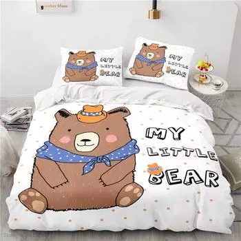 Комплект постельного белья с рисунком медведя из мультфильма «Мой помет», пододеяльник, наборы наволочек, детские постельные принадлежности для мальчиков и девочек, двуспальные, размера «king-size» 228x228cm