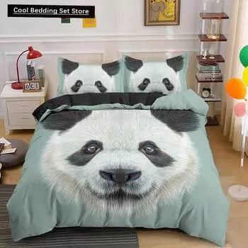 Комплект постельного белья с рисунком панды в 3D, милые напечатанные животные, пододеяльники, комплекты односпальных постельного белья размера «queen-size», одежда для взрослых и детей, подарки EU single(135x200cm)