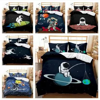 Комплект постельного белья с рисунком астронавта на черном фоне, пододеяльник с астронавтом звездного неба, наволочка из 2 или 3 предметов, мягкое и удобное украшение для дома Baby 100x135cm