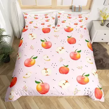 Комплект постельного белья с рисунком фруктов Queen Size Pink Apple Комплект постельного белья Summer Fruit Art Покрывало из микрофибры Kawaii EU Single(135x200cm)