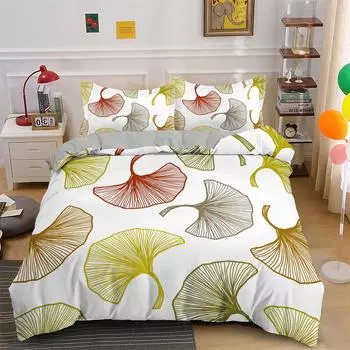 Комплект постельного белья с рисунком листьев из полиэстера с рисунком гинкго билоба и наволочкой размера «king-size» для взрослых 70x133cm 2pcs