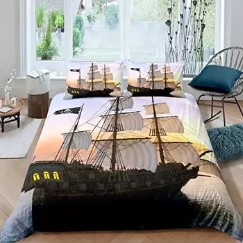 Комплект постельного белья с рисунком парусного корабля, 3D-принт с изображением лодки для детей-подростков и взрослых, комплект постельного белья из полиэстера, покрывало для двуспальной кровати размера «king-size» и двуспальной кровати 70x133cm 2pcs