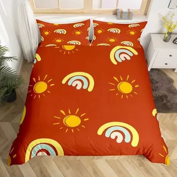 Комплект постельного белья с рисунком радуги и солнца для девочек, декор детской спальни, пододеяльник Kawaii Art, пододеяльник из полиэстера EU Single(135x200cm)